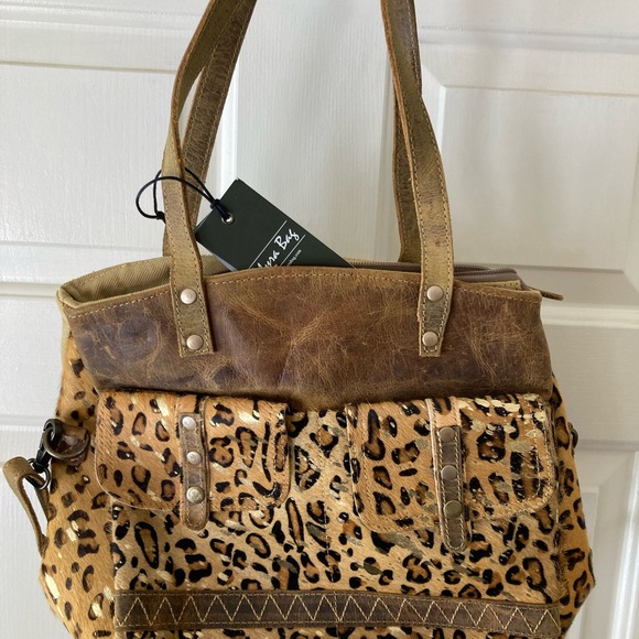 Myra Bag Leopard Print Wild In Woods Leather & Hair on Hide Bag - Picture 4 of 7